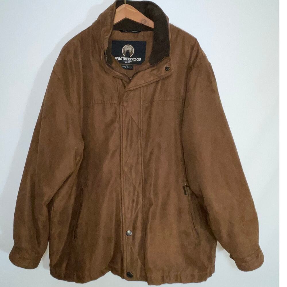 Weatherproof Bomber Jacket - Faux Suede Quilt Lined w/ Hood - Men's Size XL